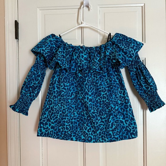 Lilly Pulitzer Beatrix Off-the Shoulder Top in Oyster Bay Navy Leopard XXS - Picture 1 of 2